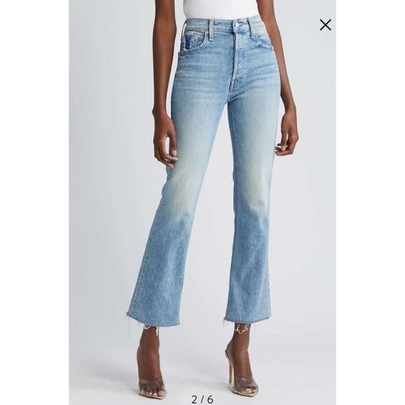 MOTHER Superior The Tripper Flood Fray Jeans Left in Dust Flare Denim Blue 26 - Picture 12 of 17